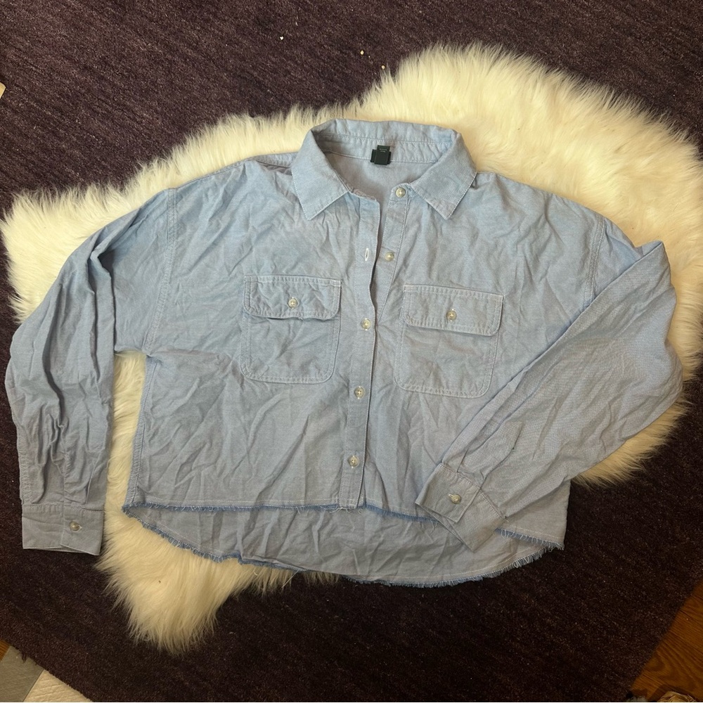 Wild Fable Sky Blue Cropped Collared Shirt - Picture 2 of 7